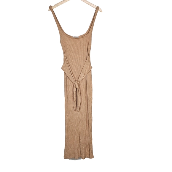 Reformation Hosby Ribbed Dress Tan Waist Tie Maxi Size Small - Picture 2 of 6